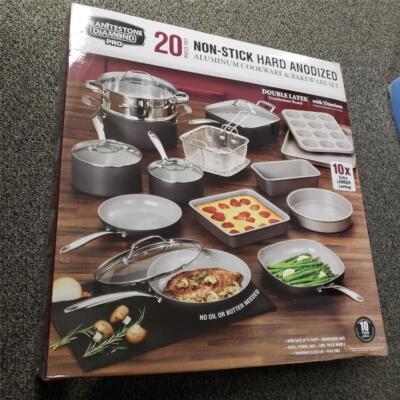 = Granitestone 20 PC Ceramic Kitchen In A Box Cookware Set Gray Hard Anodized