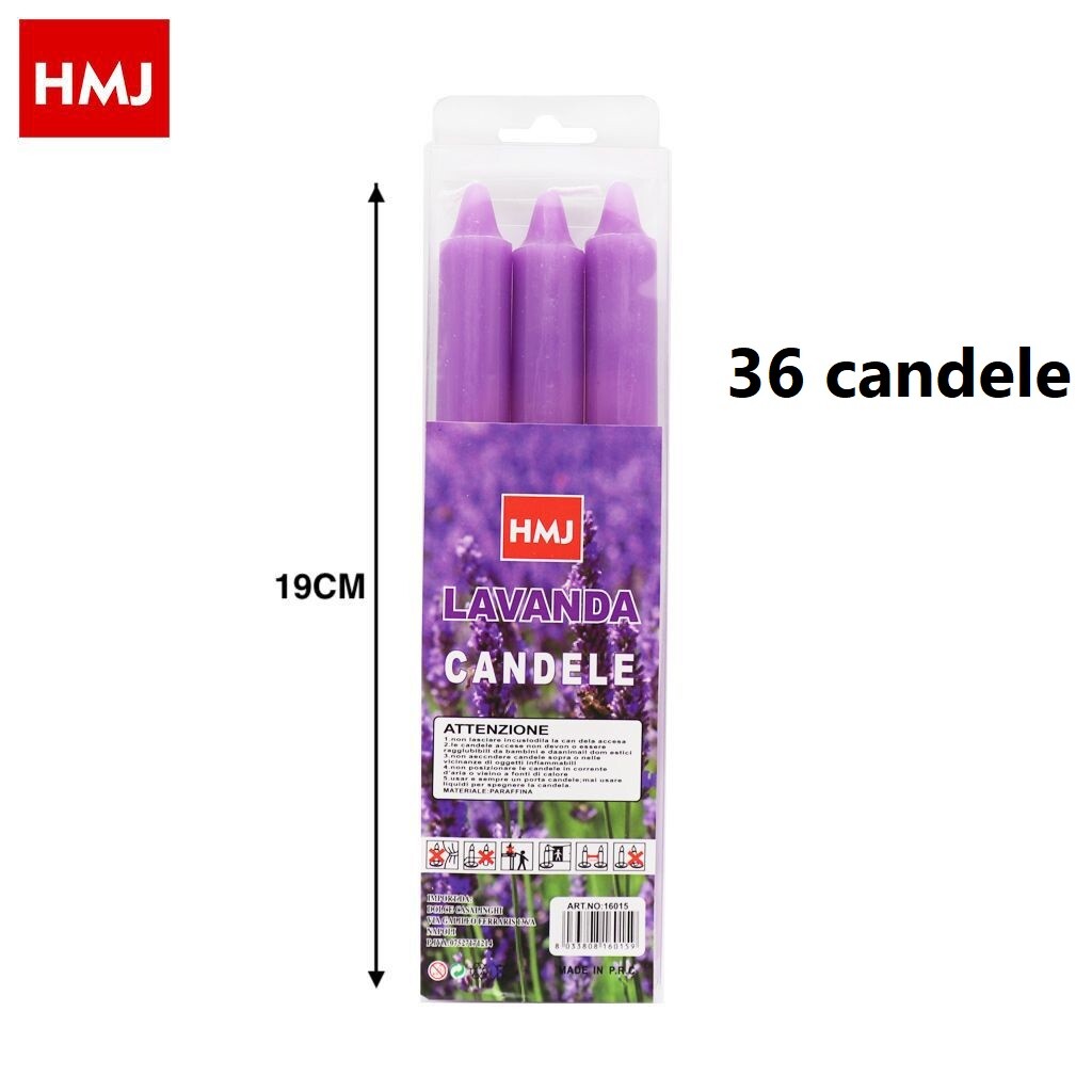 Set 36 Pezzi Candele Lunghe 19cm Profumate Viola Decorazione Aromaterapia hmj