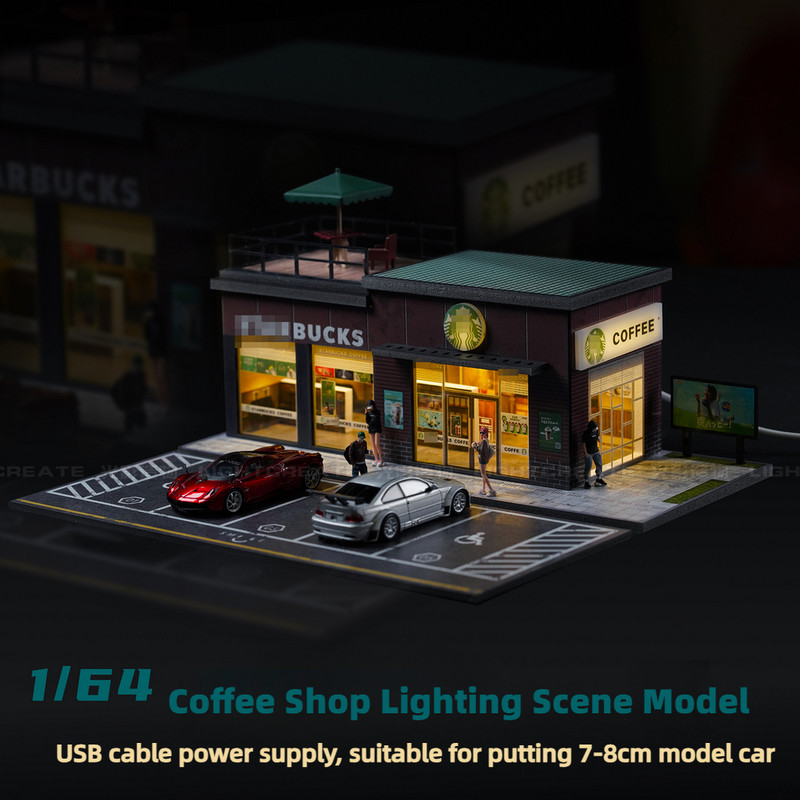Diorama 1/64 Car Garage Model LED Lighting City Store Building