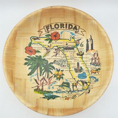 Vintage Florida Souvenir Bamboo Fruit Bowl 12