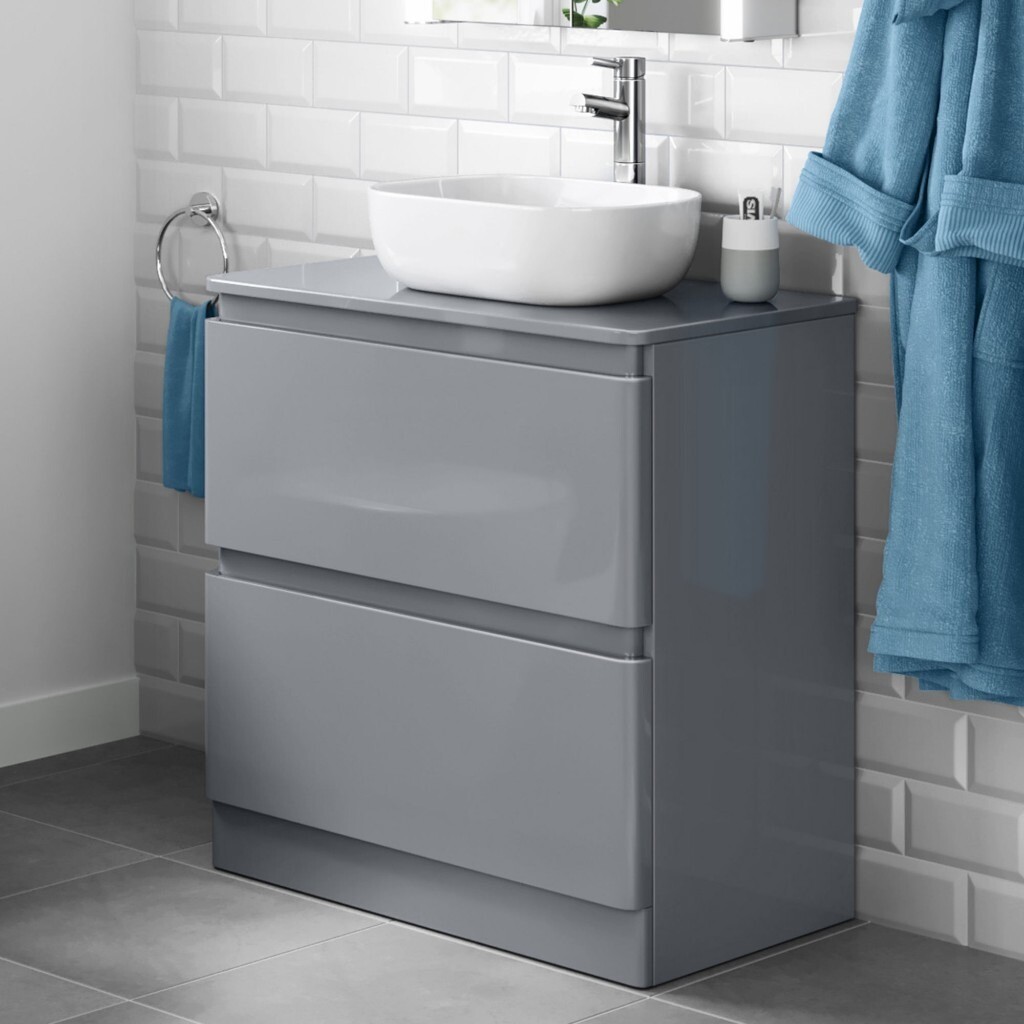 Grey Gloss two drawer bathroom with sink. in Sale, Manchester Gumtree