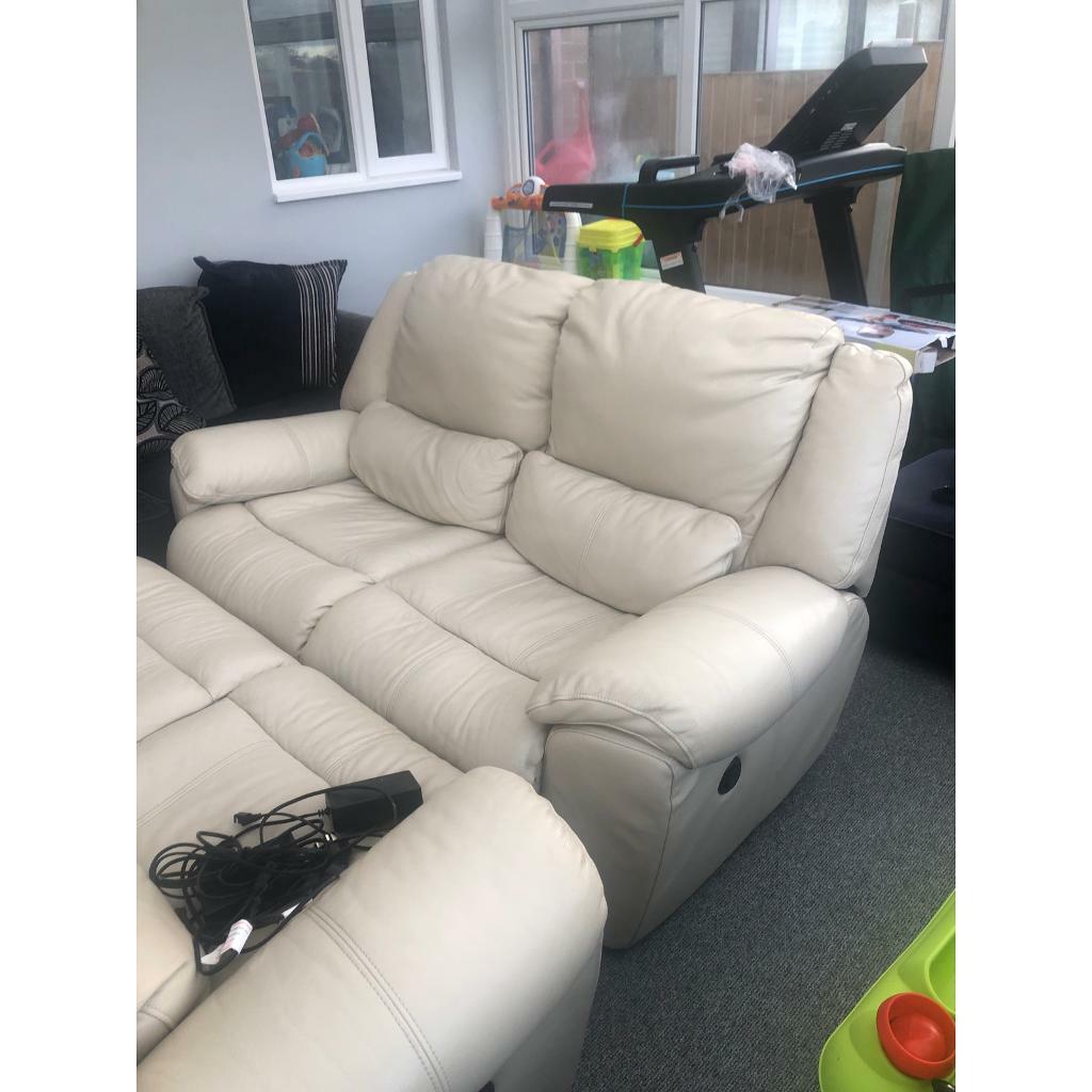Two seater electric recliner sofa - cream leather x 2 in 