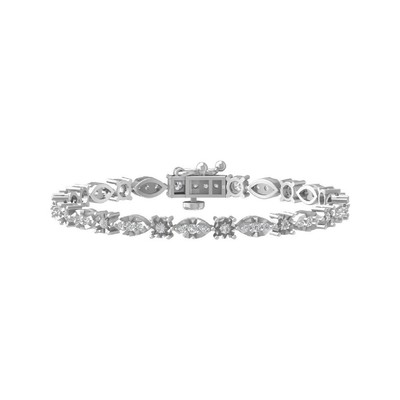 10k White Gold 1.5Ct Round Lab Grown Diamond Fashion Bracelet Gift For Women 7''