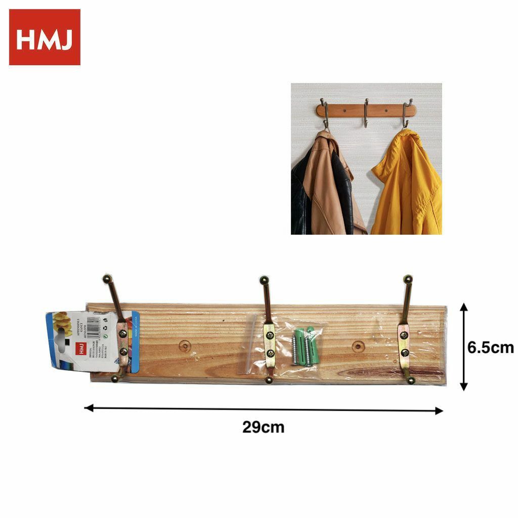 Appendiabiti Attaccapanni Cappotti Vestiti In Legno a Parete Muro 3 Posti hmj
