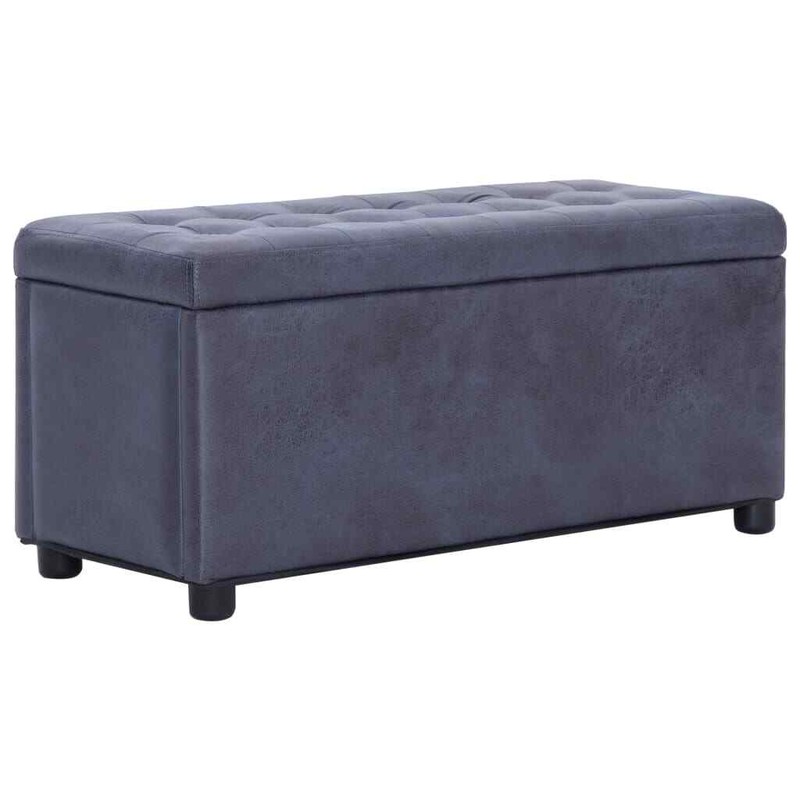 Pouf De Rangement 87,5 Cm Gris Similicuir Daim