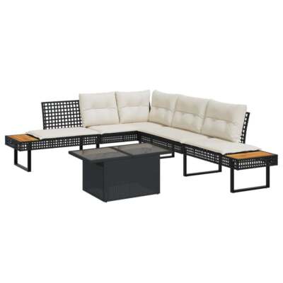 vidaXL 2 Piece Garden Sofa Set with Cushions Black Poly Rattan and Glass