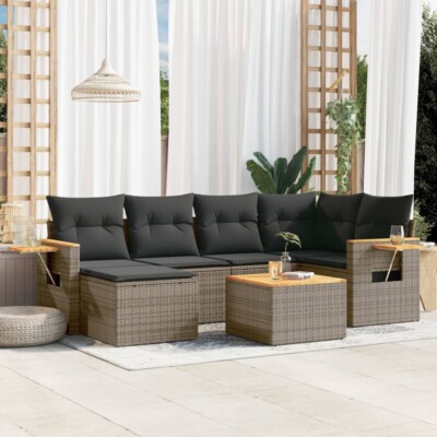 vidaXL 7 Piece Garden Sofa Set with Cushions Grey Poly Rattan