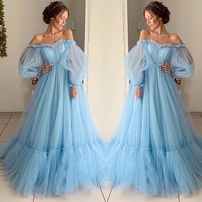 Women's Long Sleeve Off Shoulder Wedding Party Dress Formal Prom Long Dresses