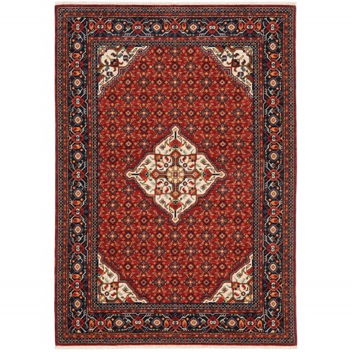 Устойчивый к пятнам Коврик Oriental Power Loom размером 3 X 5 Дюймов, Красный, Синий, Цвета Слоновой Кости и Оранжевый