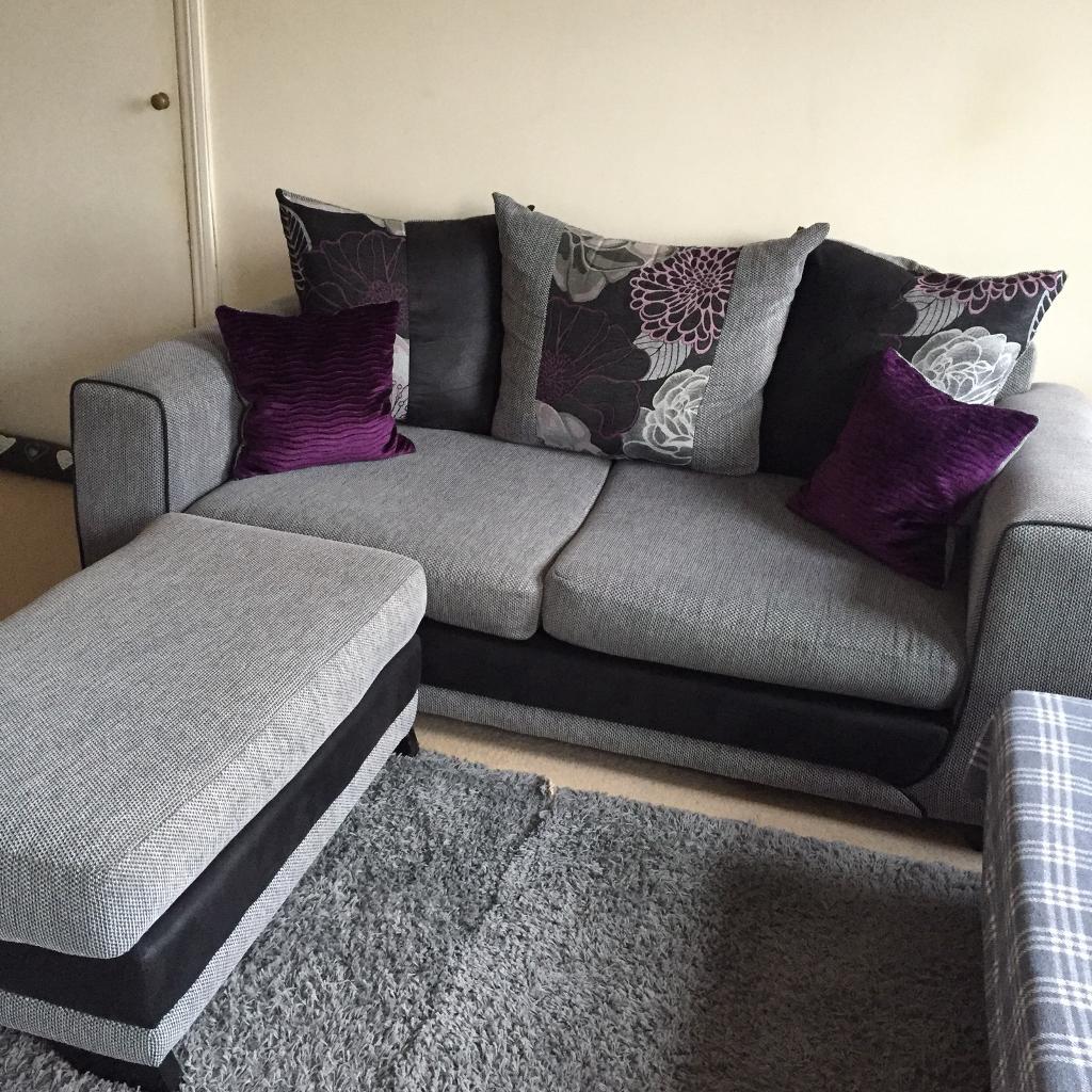 Scs Grey And Purple Sofa And Footstool Or Corner Sofa In Ascot