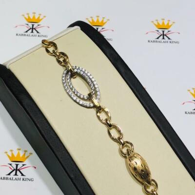 18k Yellow Gold Sterling Silver White Sapphire Bold Link Design Stack Bracelet