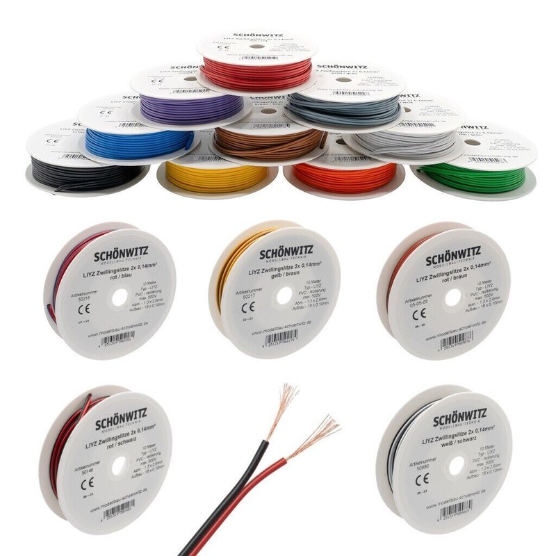 Zwillingslitze Doppellitze 2x 0,14mmÂ² 10m Spule Litze Zweiadrig Kabel Kupfer Cu