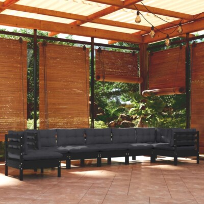 vidaXL 8 Piece Garden Lounge Set with Cushions Black Solid Pinewood