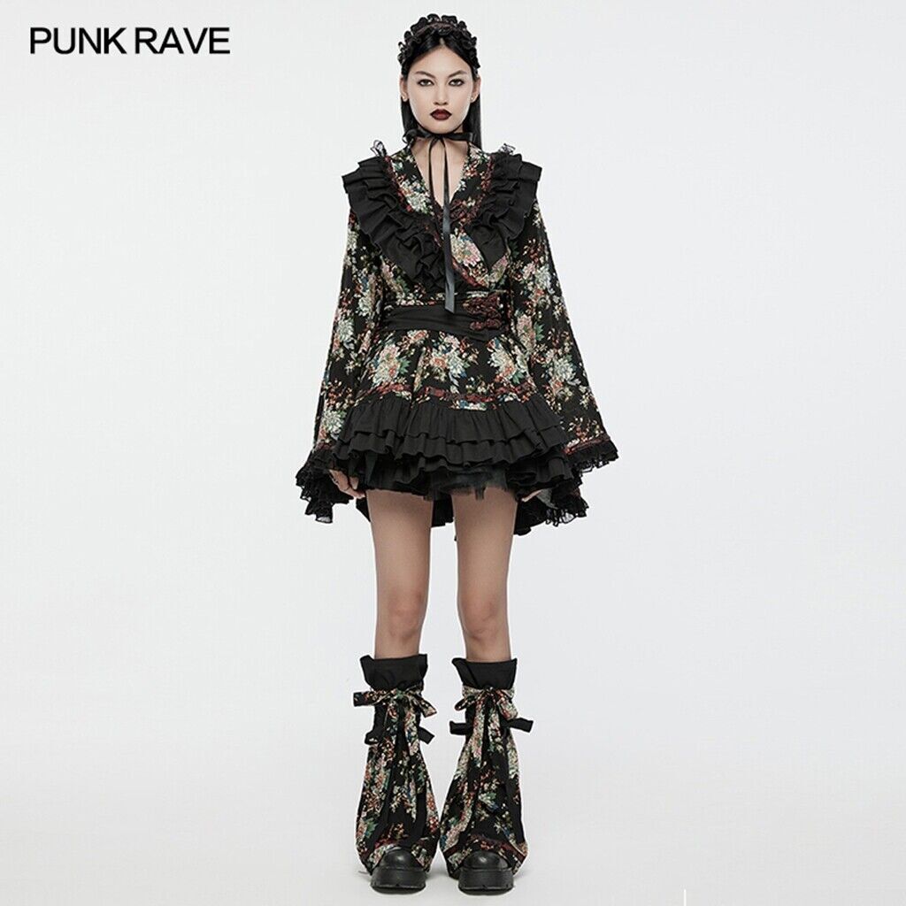 Pre-owned Punk Rave Lolita Lovely Pretty Japanese Style Princess Kimono Long Sleeve Dress In Black