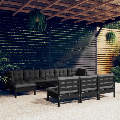vidaXL 11 Piece Garden Lounge Set with Cushions Black Pinewood