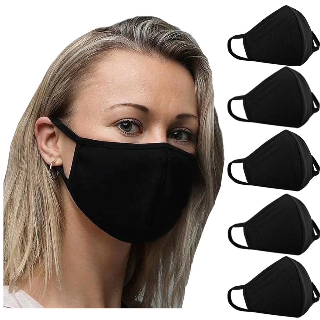 5 x Mund-Nasen-Maske Stoffmaske Gesichtsmaske 100% Baumwolle Waschbar Schwarz