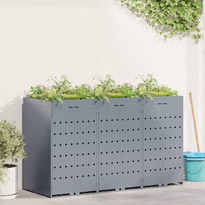 Wheelie Bin Storage for 3 Bins Light Grey 204 x 77,5 x 121,5 cm