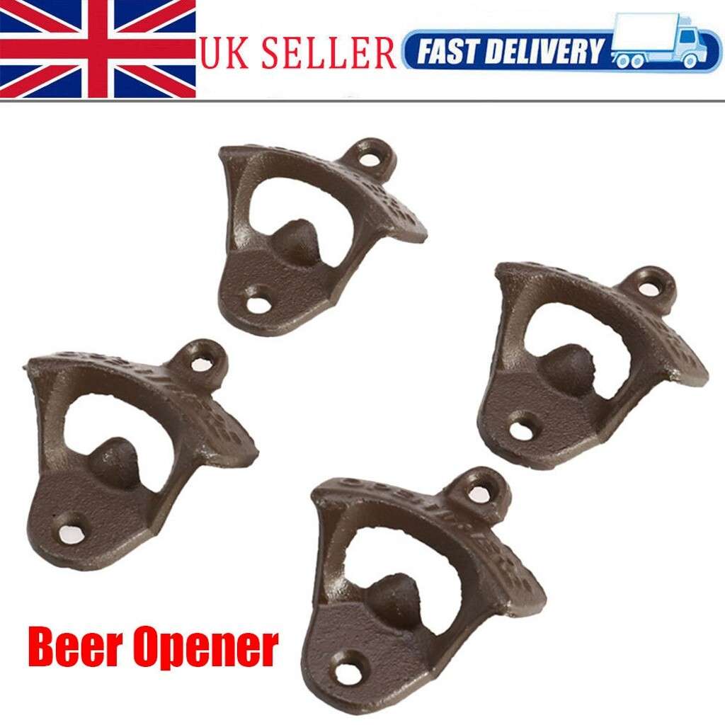 4pack Cast Iron Bottle Opener Catcher Crown Bar Top Opener Wall