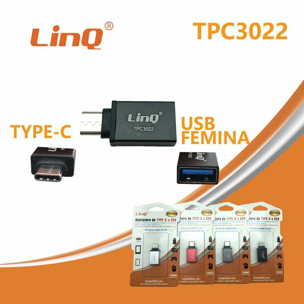 Adattatore Convertitore Da Plug Type-C Tipo C Maschio a Usb Femmina Linq Tpc3022