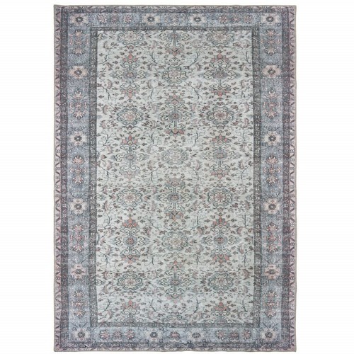 Устойчивый к пятнам коврик Oriental Power Loom размером 8 X 10 См цвета слоновой Кости и синего цвета