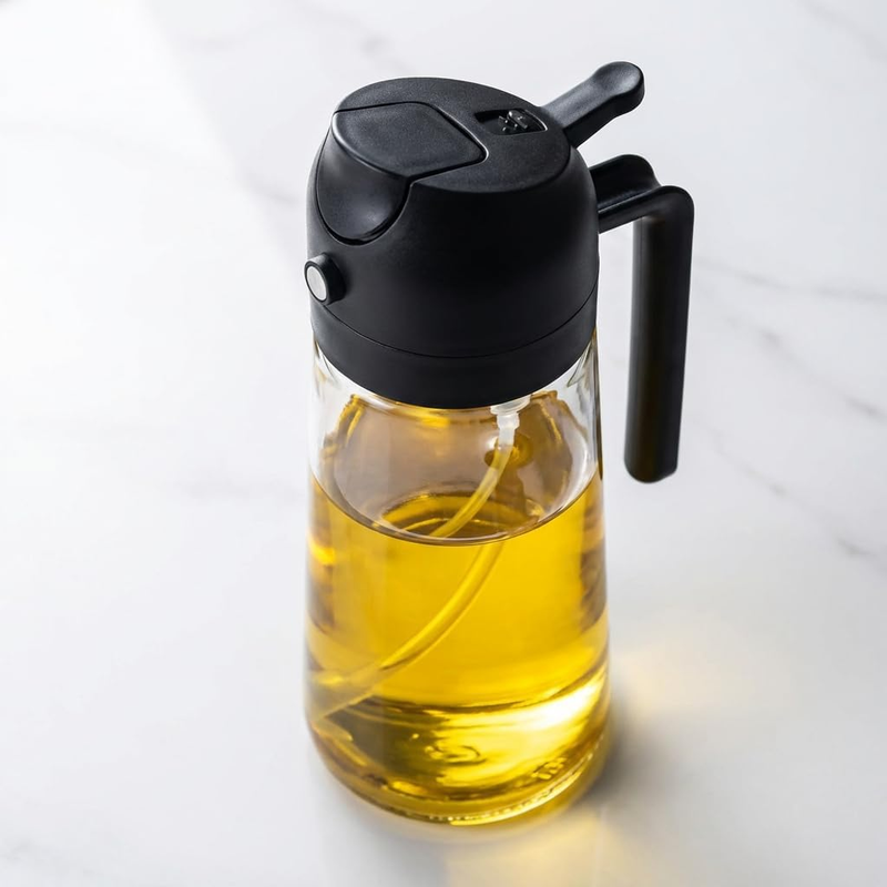 2 in 1 Glass Oil Spray Bottle & Dispenser 470Ml Oil Sprayer for Cooking | Lead-F