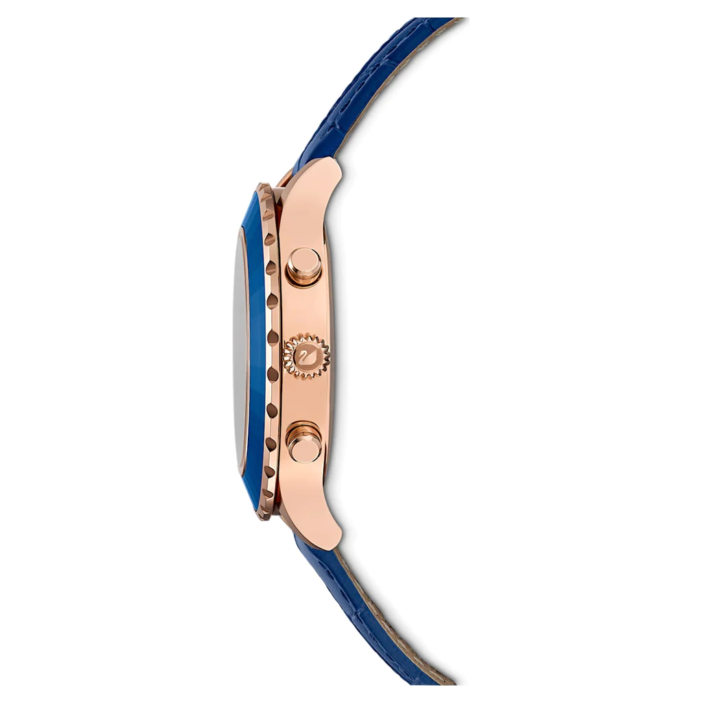 Pre-owned Swarovski Authentic  Octea Lux Watch With Blue Leather Strap