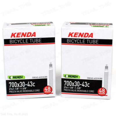 Two (2) Pack Kenda 700 x 30 / 43C Threaded 48mm Presta RVC Road Bike Inner Tubes