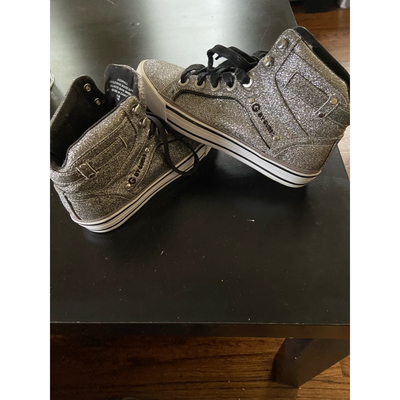 G By Guess Womens Ggopall Sneakers Metallic Black Glitter High Top Lace Up 6 M