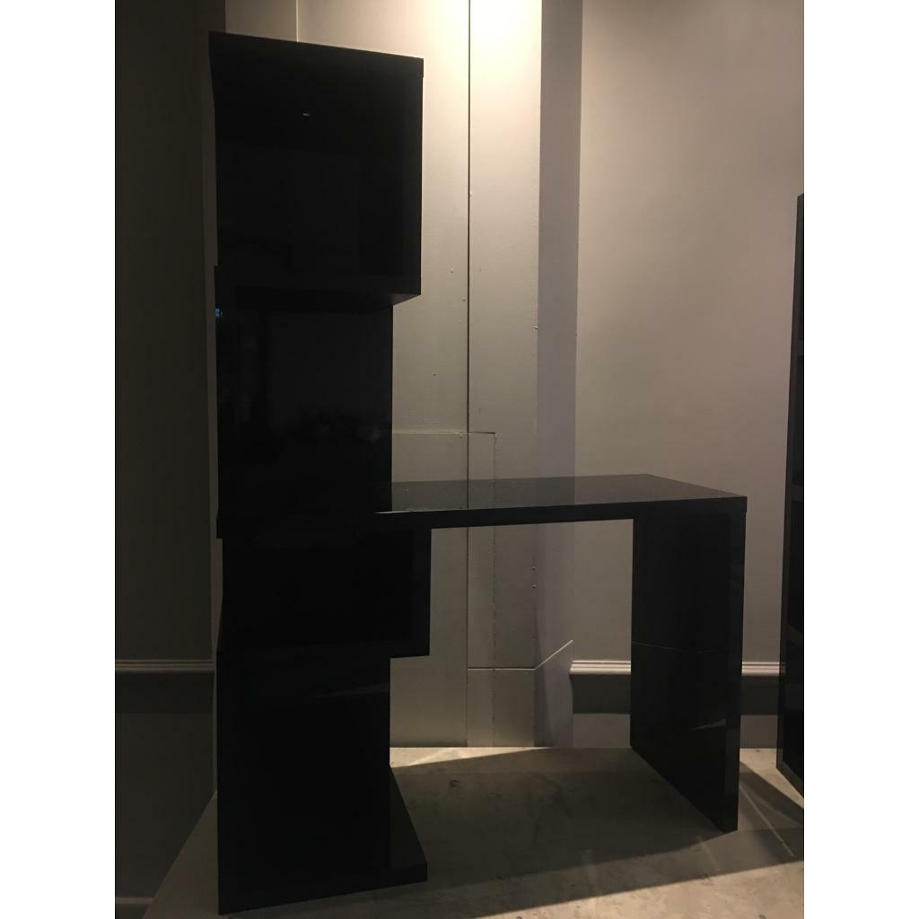Black Ikea High Gloss Computer Desk & Shelves in Brighton, East