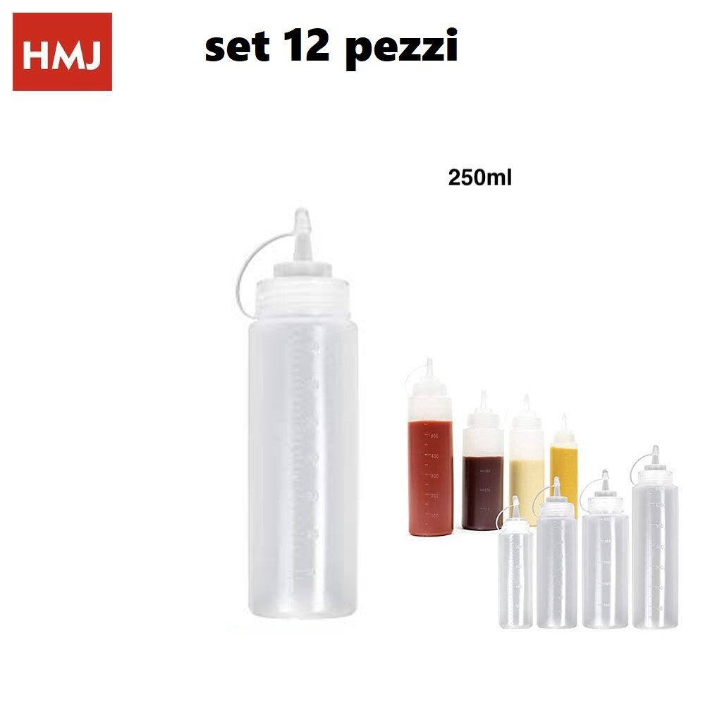 Set 12 Pezzi Dosatore Graduato Con Beccuccio Per Salse Condimenti 250ml hmj