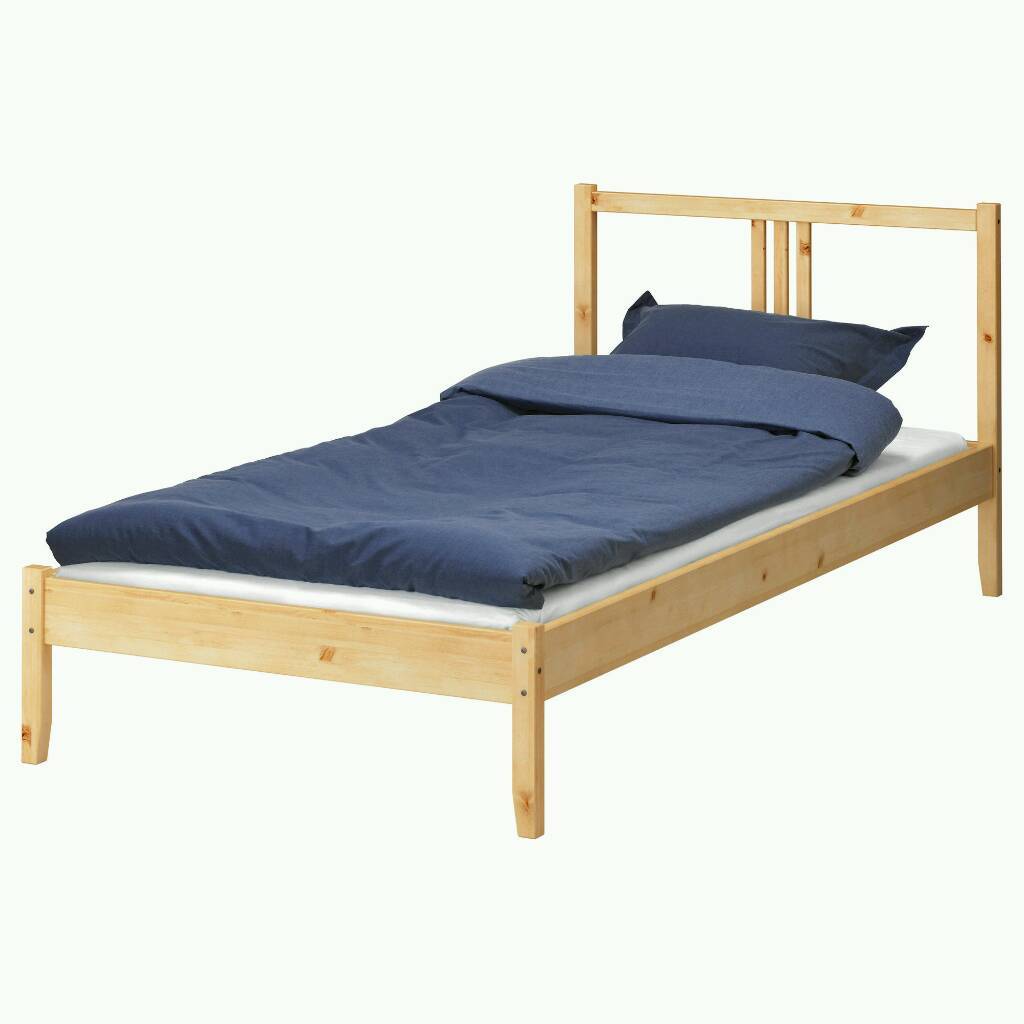 IKEA Fjellse single wooden bed frame standard size 3' with mattress