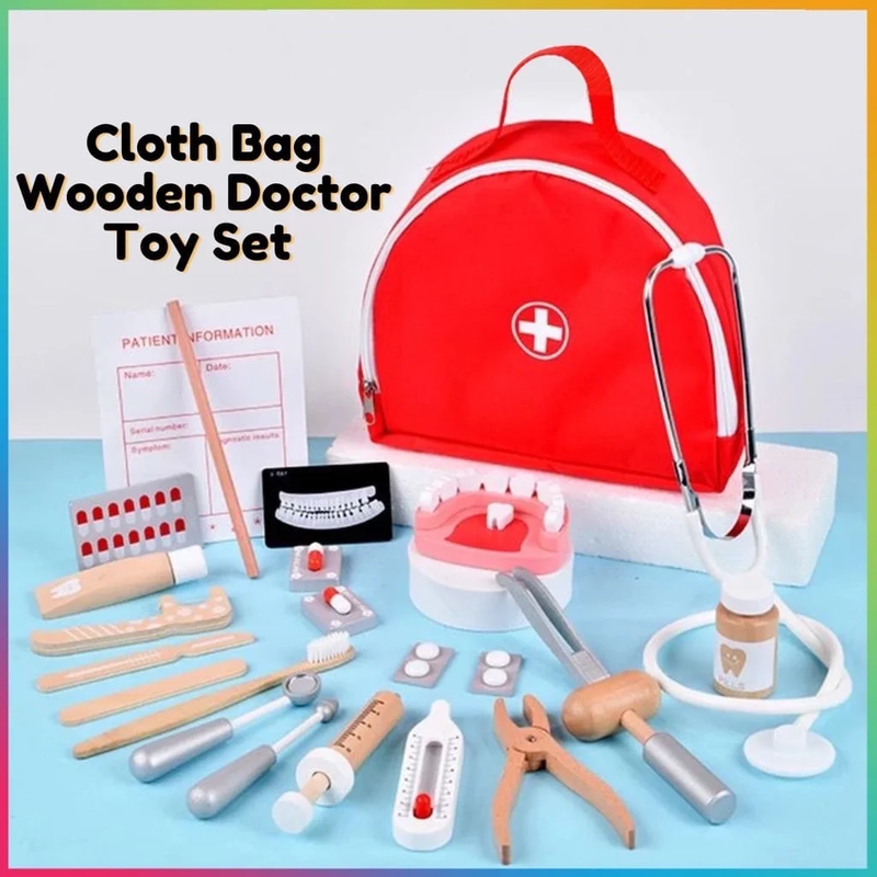 25 Pcs Doctor Kit for Kids, Wooden Pretend Dentist Playset Kit Toys For