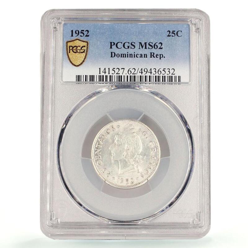 Dominican Republic 20 centavos Regular Coinage KM-20 MS62 PCGS silver coin 1952