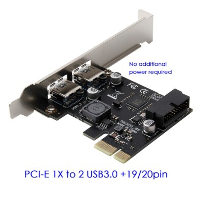 PCI-E to USB 3.0 2 Port PCI Express Expansion Card 19-Pin Power Connector black