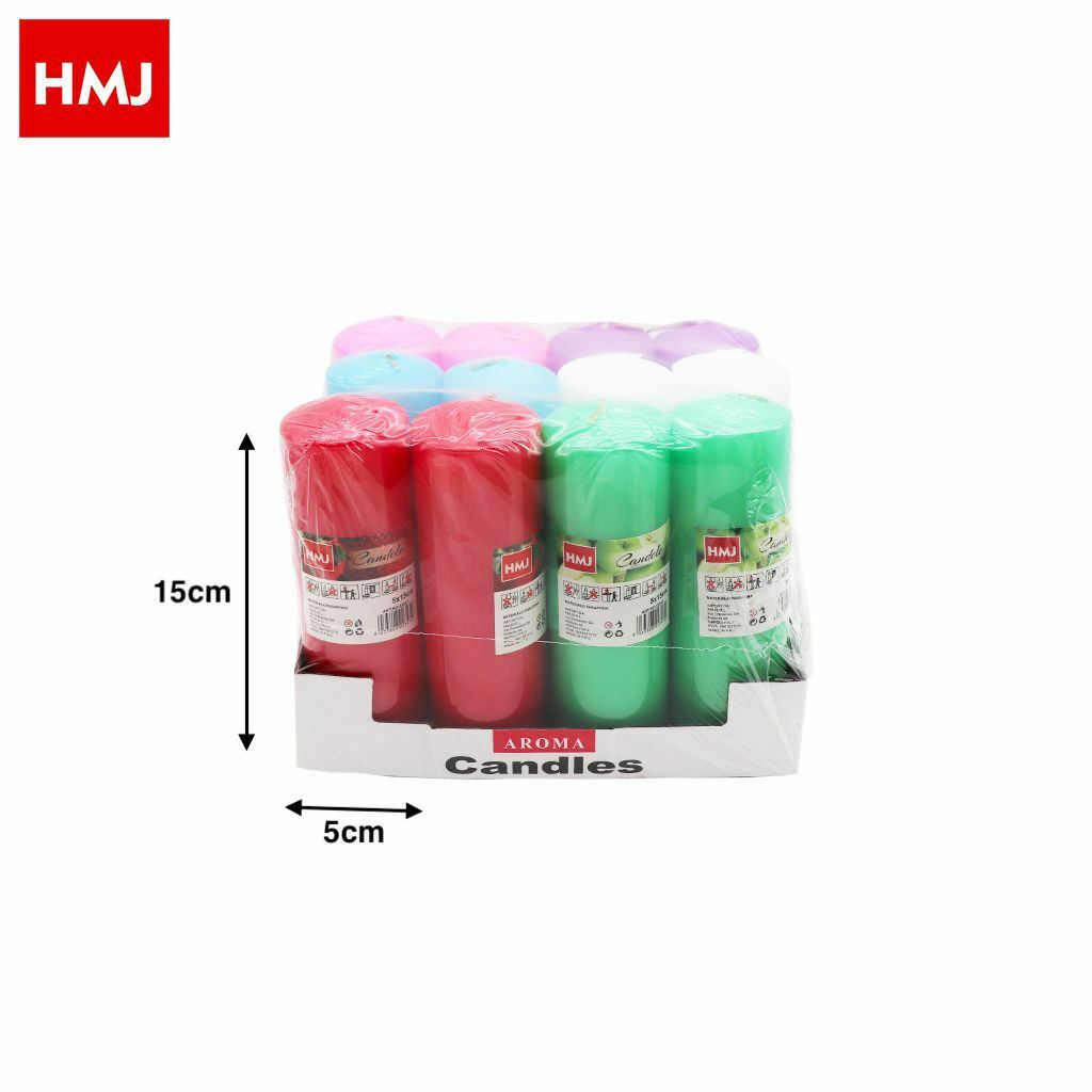 Set 12 Pezzi Candele Cera Profumate Varie Fragranze Colorate 5x15cm hmj