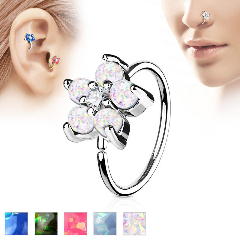  1pc Opal Glitter Flower Hoop Nose / Cartilage Ring Rook Daith Helix Tragus 