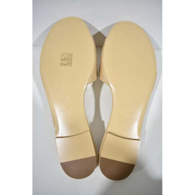 Pre-owned Chanel Rev Beige Turnlock Quilted Gold Cc Logo Mules Slide Sandal Flop Flat 40.5