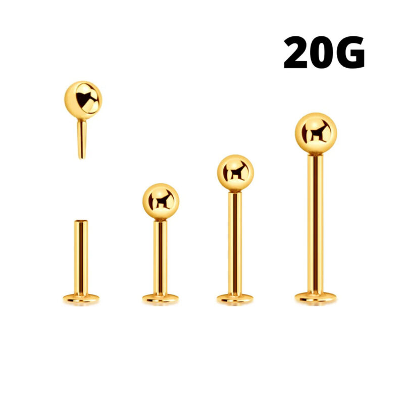 20g 3/8" Gold Steel Threadless Push Ball Ear Ring Tragus Labret Helix Stud