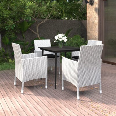 vidaXL 5 Piece Garden Dining Set with Cushions Poly Rattan and Glass