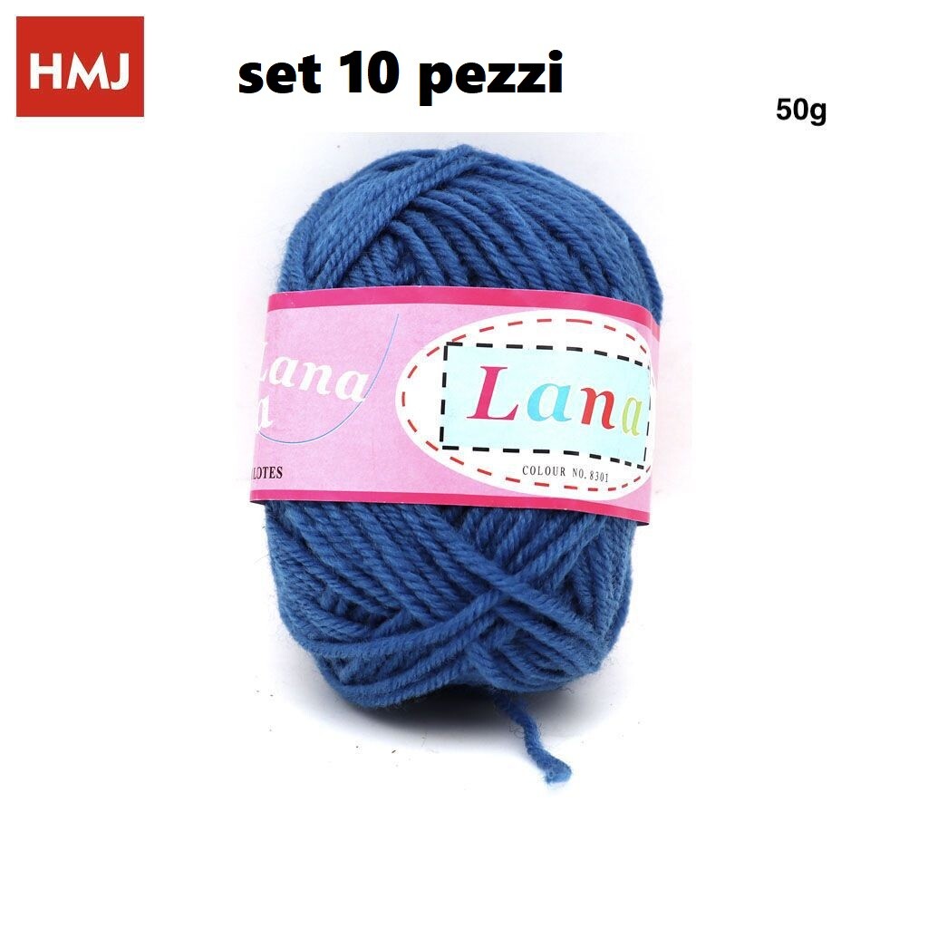 Set 10 Pz Gomitoli Matassa Filato Lana Uncinetto Cucito Ricamo Blu 50gr hmj