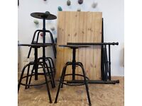 Ikea Pine Table and 4 Black Stools