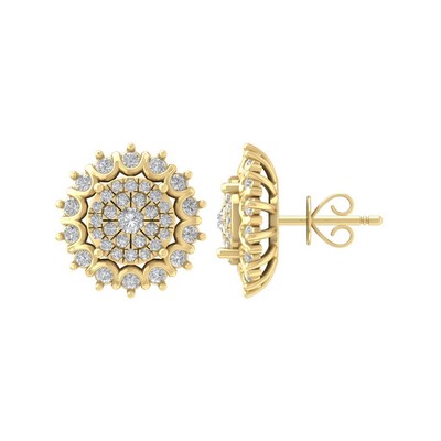 14k Yellow Gold Round Lab Grown Diamond Composite Stud Earrings Gift For Women