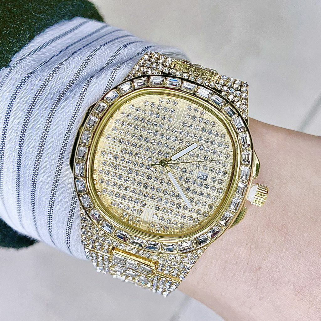 Orologio Polso Zb-002 Uomo Donna Quarzo Acciaio Moda Brillantini Dorato lac