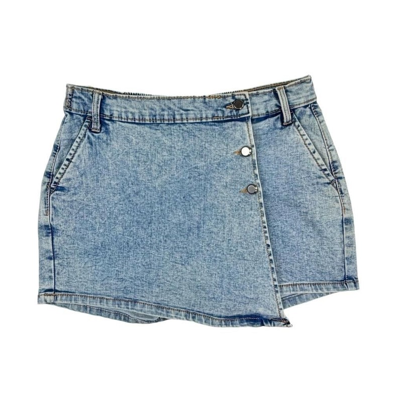 Love Trends Light Wash Asymmetrical Button-Front Denim Skort Size 7