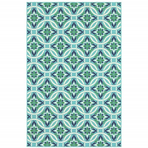 Сине-зеленый геометрический ковер размером 9 X 13 дюймов, устойчивый к пятнам в помещении и на открытом воздухе