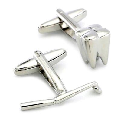 DENTIST CUFFLINKS Tooth Dental Tool Mirror NEW w GIFT BAG Asymetric Pair Wedding