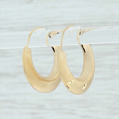 Small Brushed Hoop Earrings - 14k Yellow Gold Pierced Tube Closure