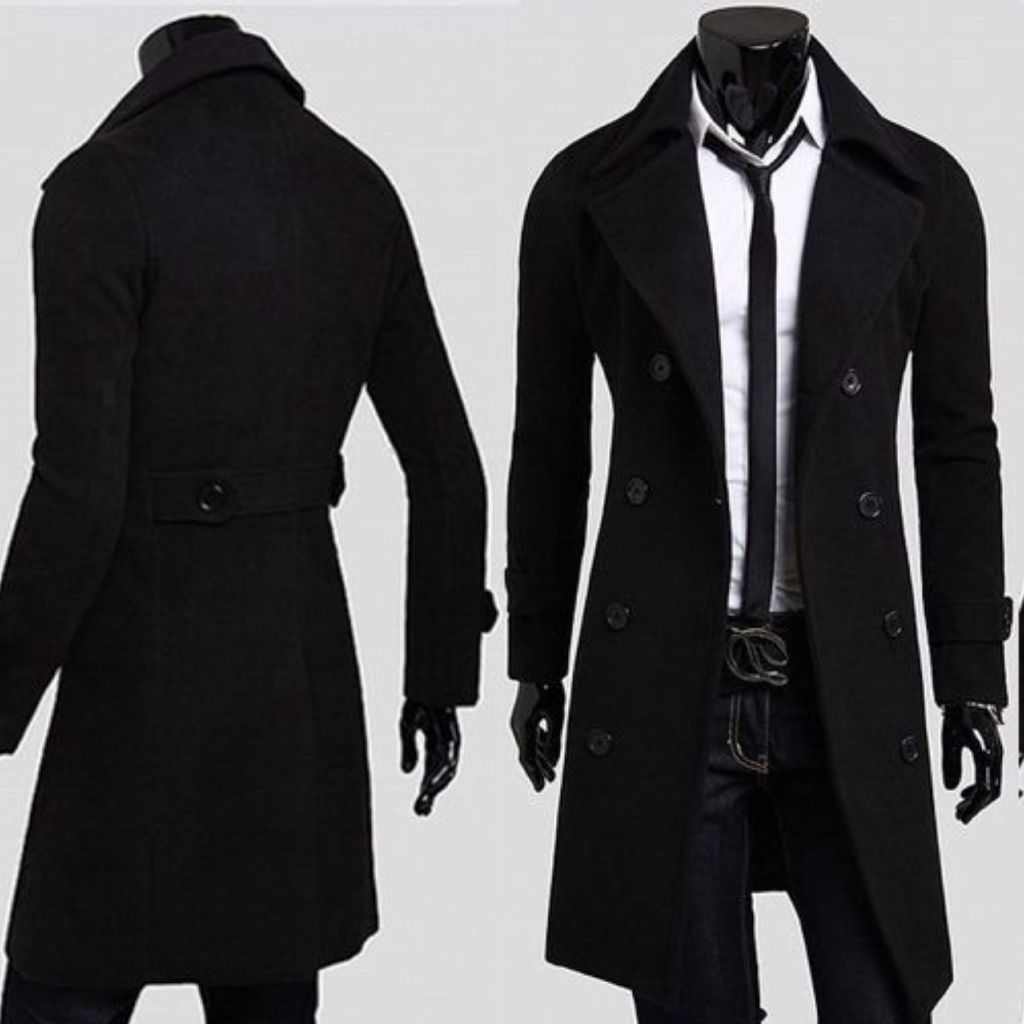Mens Black Military Style Long Slim Fit Smart Formal Trench Coat Steam Punk Rock Size M/L in