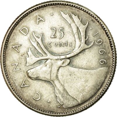Canada 25 Cents Coin | Queen Elizabeth II | Reindeer | 1965
