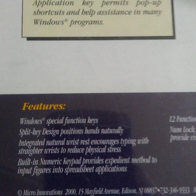 Sealed Ergonomic Micro Innovations Windows Split-Key Keyboard NOS